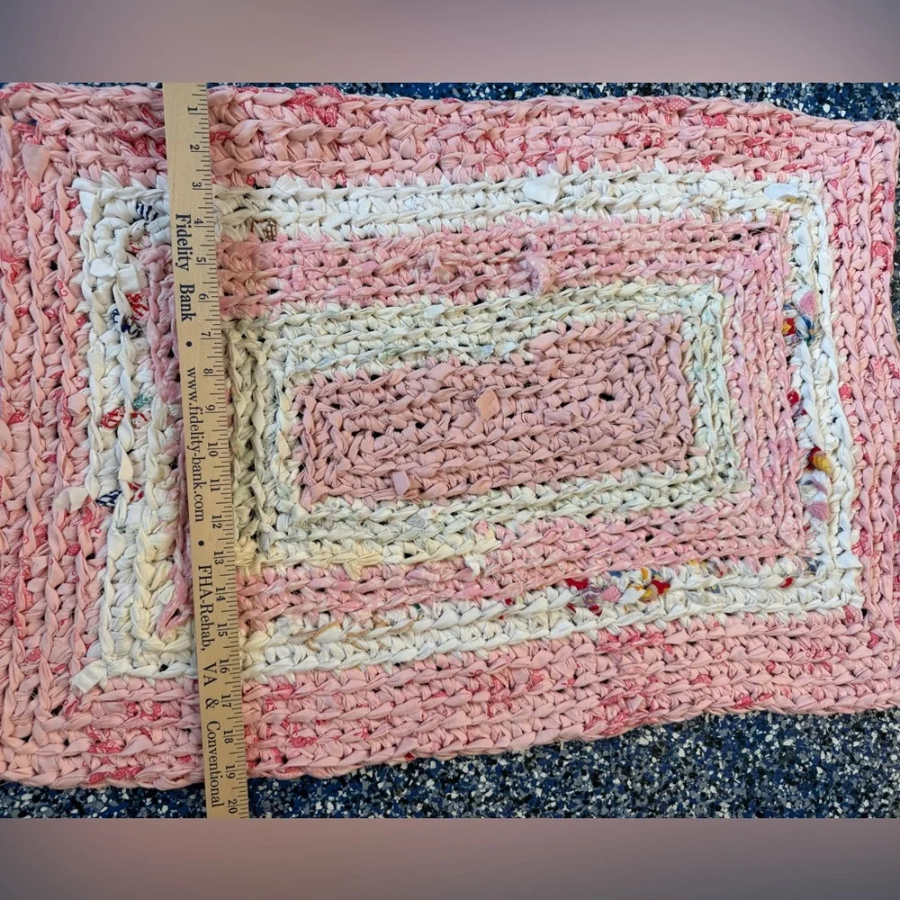 Handmade crocheted rag rug bathroom mat 27.5x19